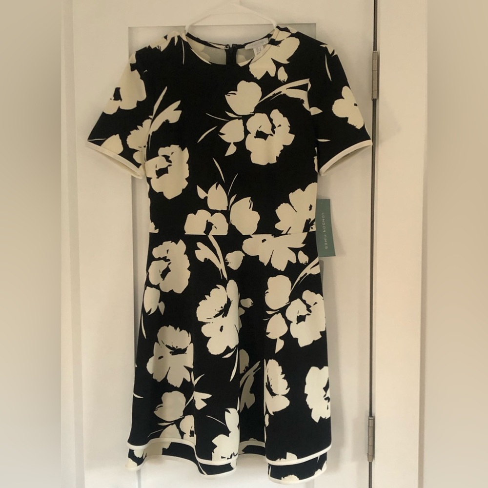 London Times Black and Cream Floral Dress
